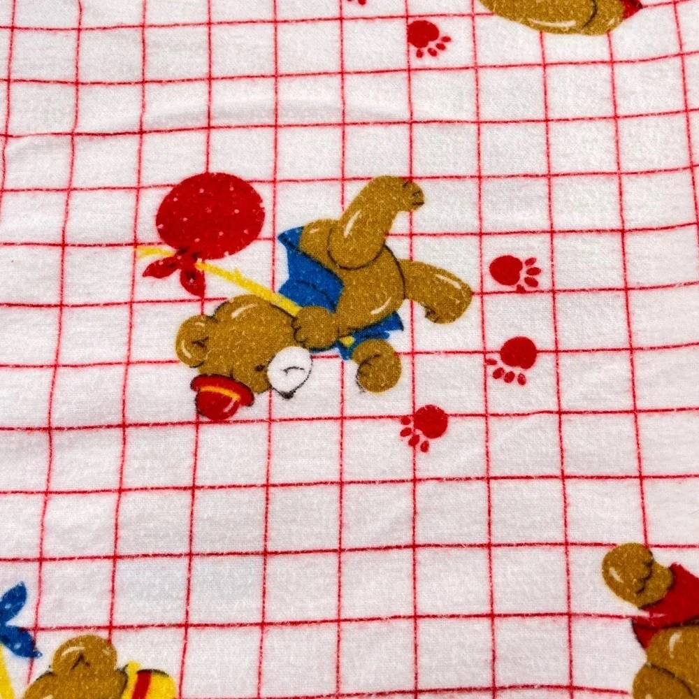 Vtg Thats Our Baby Teddy Bear Quilt & Dundee Flannel Blanket Set Balloons 2pc
